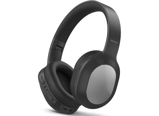 Nokia E1200 ANC Wireless Bluetooth Headphones Over Ear, Headset with Micphone, ANC Noise Cancelling, Connect 2 Devices Simultaneously, 50 Hours Playback, Wired Wireless, AUX, Foldable, Black